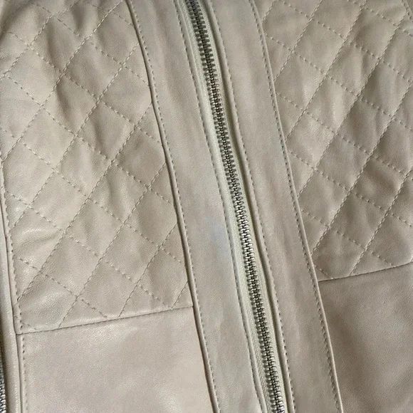 COLE HAAN Women's Jewel Neck Quilted Leather Jacket - Picture 10 of 14